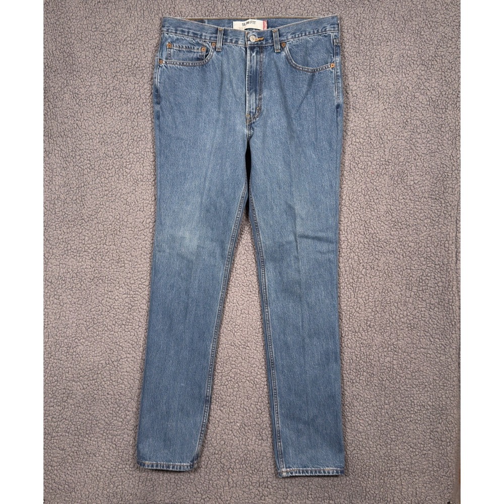 Levis 512 Jeans Mens 36x34 Slim Fit Medium Wash Blue Denim Tapered Leg Faded VTG
